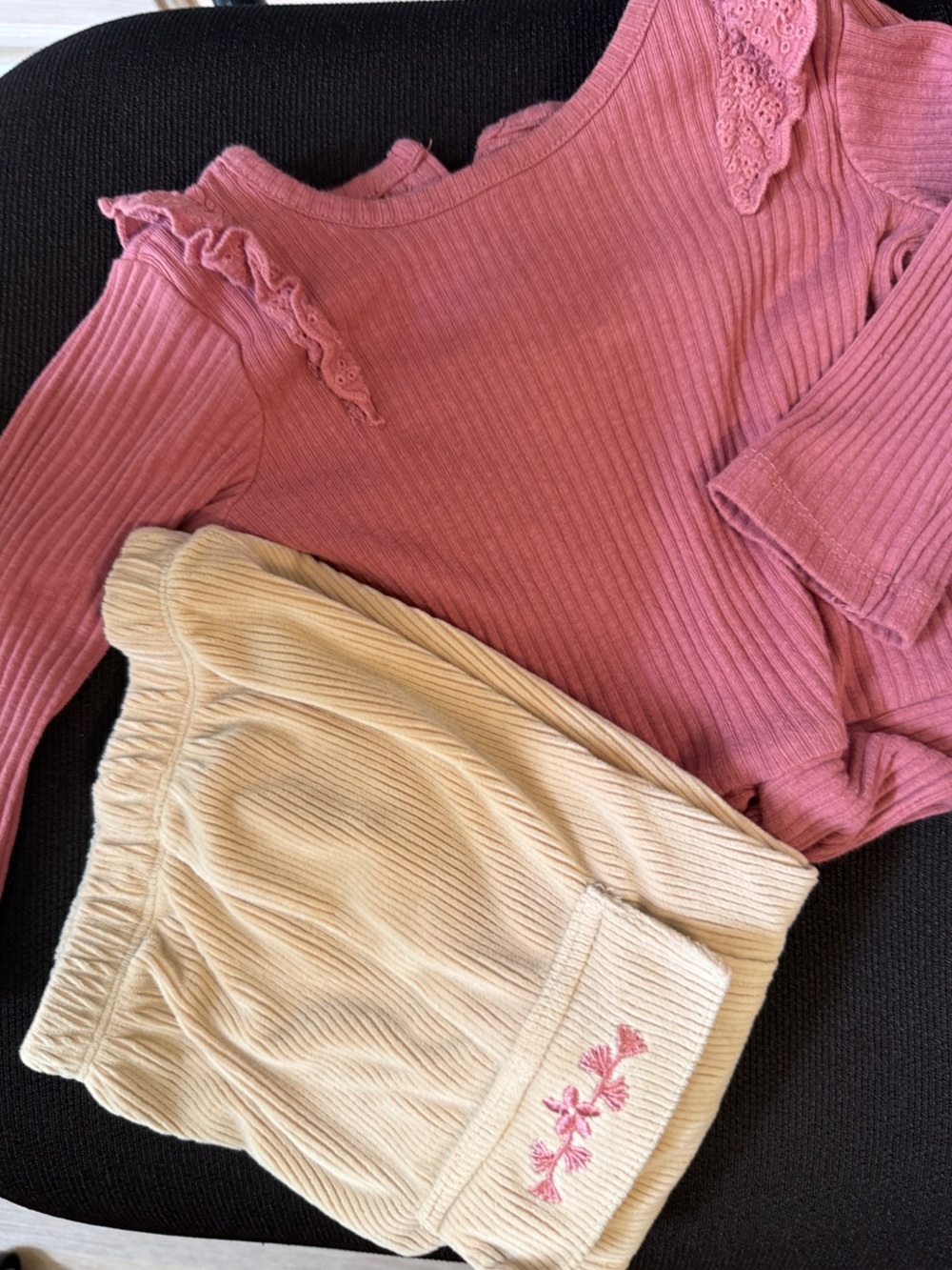 Daisy Fuentes Girls Pink Ribbed Top with Cream Corduroy Skirt Set